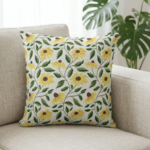 Coussin Tournesol Aquarelle Fleur Sauvage Jaune Vert