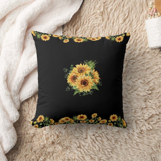 Coussin Tournesol aquarelle – Graphique floral (Couverture)