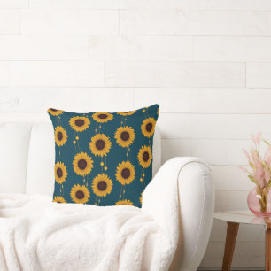 Coussin Tournesol Art Nouveau Rétro Fleurs Jaunes Rayures