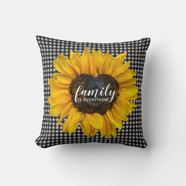 Coussin Tournesol au coeur de la famille sur En vichy (Recto)