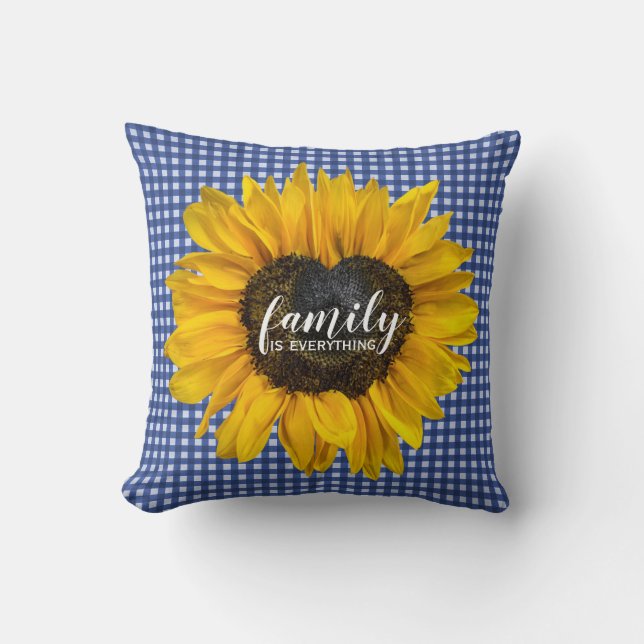 Coussin Tournesol au coeur de la famille sur En vichy (Recto)