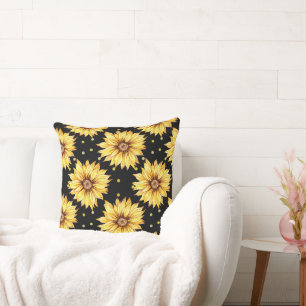 Coussin Tournesol avec Arrière - plan noir