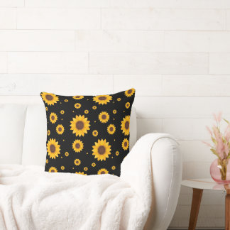 Coussin Tournesol avec Arrière - plan noir