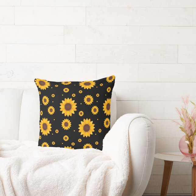 Coussin Tournesol avec Arrière - plan noir (Canapé)