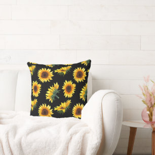 Coussin Tournesol avec Arrière - plan noir