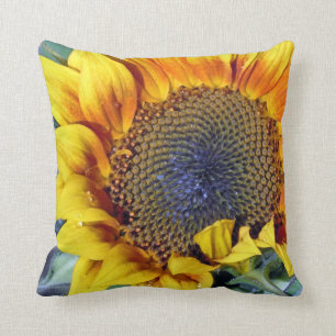 Coussin Tournesol avec gouttelettes d'eau