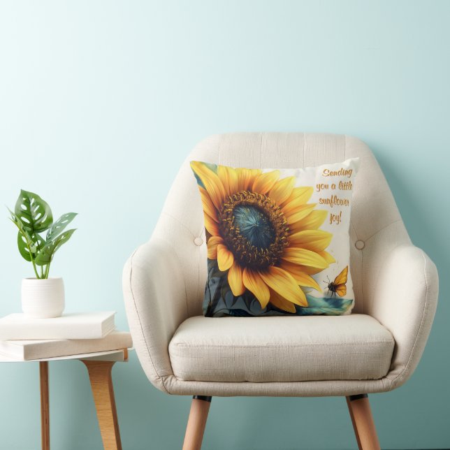 Coussin Tournesol avec papillons avec texte personnalisabl (Chaise)