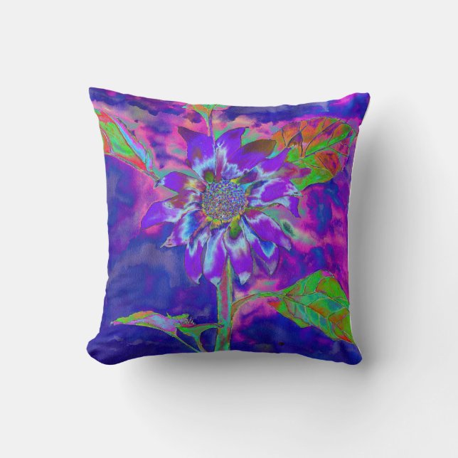 Coussin Tournesol bleu Abstrait | retro funky (Recto)