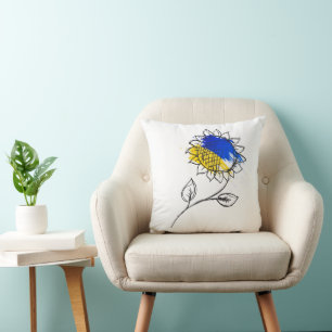 Coussin Tournesol bleu et jaune à l'ukrainienne