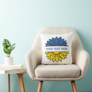 Coussin Tournesol bleu/jaune. Texte personnalisé. Personna