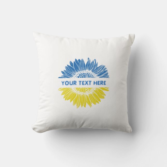 Coussin Tournesol bleu/jaune. Texte personnalisé. Personna (Recto)