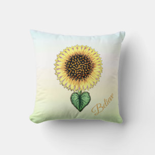 Coussin Tournesol cœur sur des teintes pastel