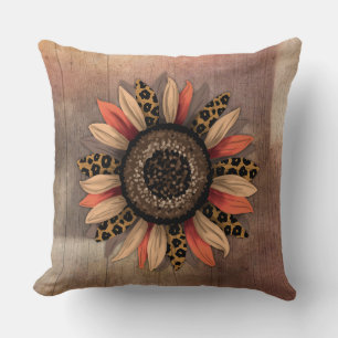 Coussin Tournesol d'automne sur bois de ferme rustique