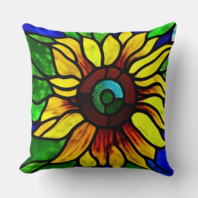 Coussin Tournesol de pays en verre teint rustique (Recto)