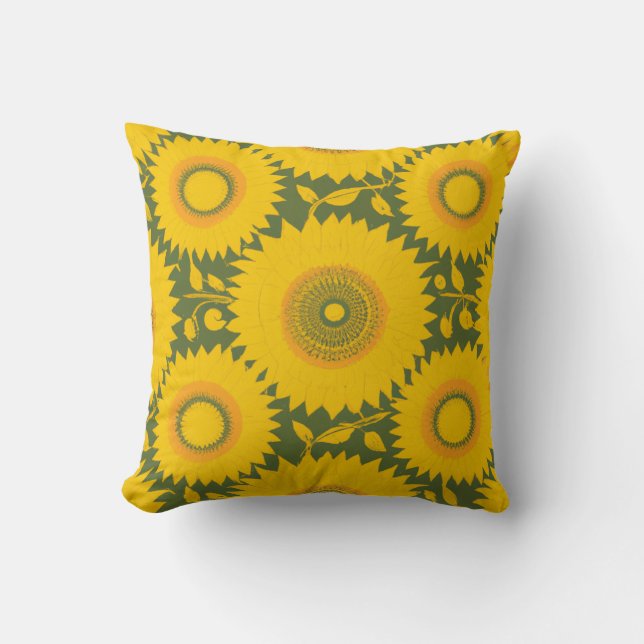 Coussin Tournesol - Dessin floral jaune (Recto)