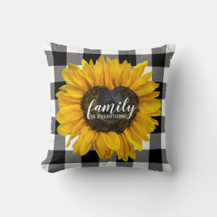 Coussin Tournesol du coeur de la famille sur Buffalo Plaid