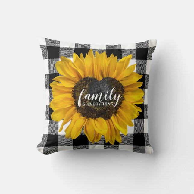 Coussin Tournesol du coeur de la famille sur Buffalo Plaid (Recto)