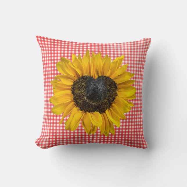 Coussin Tournesol du coeur sur En vichy (Recto)