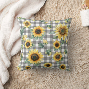 Coussin Tournesol et Gingham Maison de Ferme Rustique 