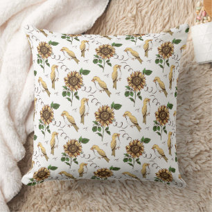 Coussin Tournesol et oiseaux vintage Floral botanique vint