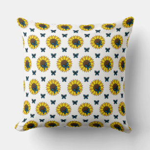 Coussin Tournesol et papillon bleu
