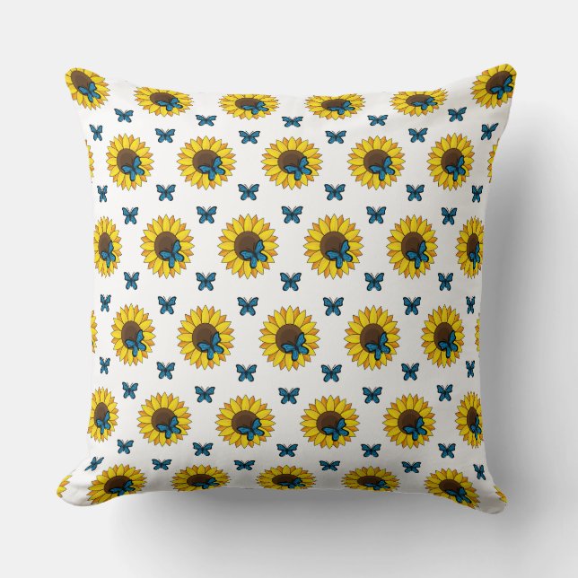 Coussin Tournesol et papillon bleu (Recto)