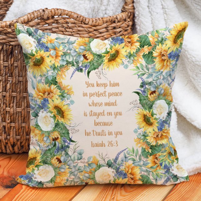 Coussin Tournesol Floral Bible Verse Garder la paix parfai (Sunflower Christian Bible verse pillow)