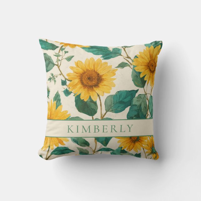 Coussin Tournesol Floral Classique Rustique & Élégant (Recto)