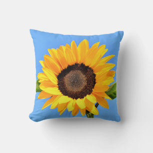 Coussin Tournesol jaune contre soleil sur ciel bleu - été