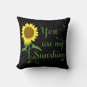 Coussin Tournesol jaune floral Vous êtes mon soleil Noir