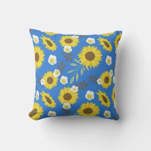 Coussin Tournesol jaune fond bleu fleur floral