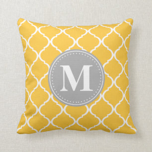 Coussin Tournesol Jaune Latis marocain Gris Monogramme