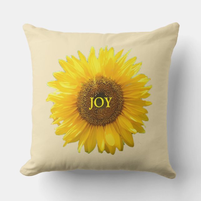 Coussin Tournesol jaune moderne sur beige champagne (Recto)