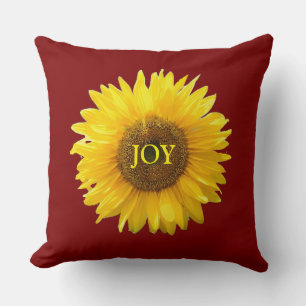 Coussin Tournesol jaune moderne sur Crimson rouge