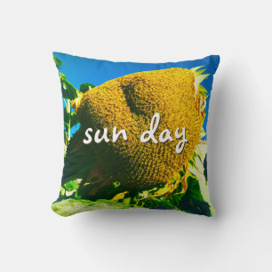 Coussin Tournesol Jaune Photo Jour Soleil Script Bold Simp