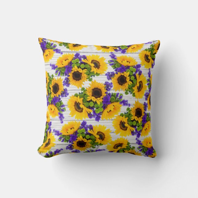 Coussin Tournesol jaune pourpre en bois blanc rustique de (Recto)