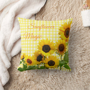 Coussin Tournesol Magie Soleil Heureux Carreaux Jaunes et