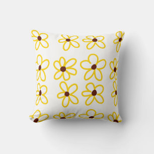 Coussin Tournesol marron jaune motif floral moderne boho