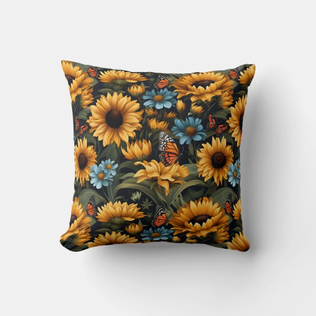 Coussin Tournesol Papillons Fleurs sauvages (Recto)