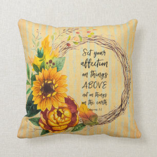 Coussin Tournesol rustique avec couplet biblique