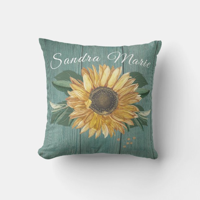 Coussin Tournesol rustique Golden Jaune Bois vert | name (Recto)