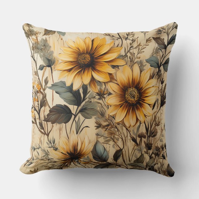 Coussin Tournesol rustique Shabby Chic Fleur Floral (Recto)