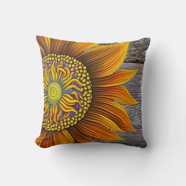 Coussin Tournesol rustique sur la Barre (Recto)