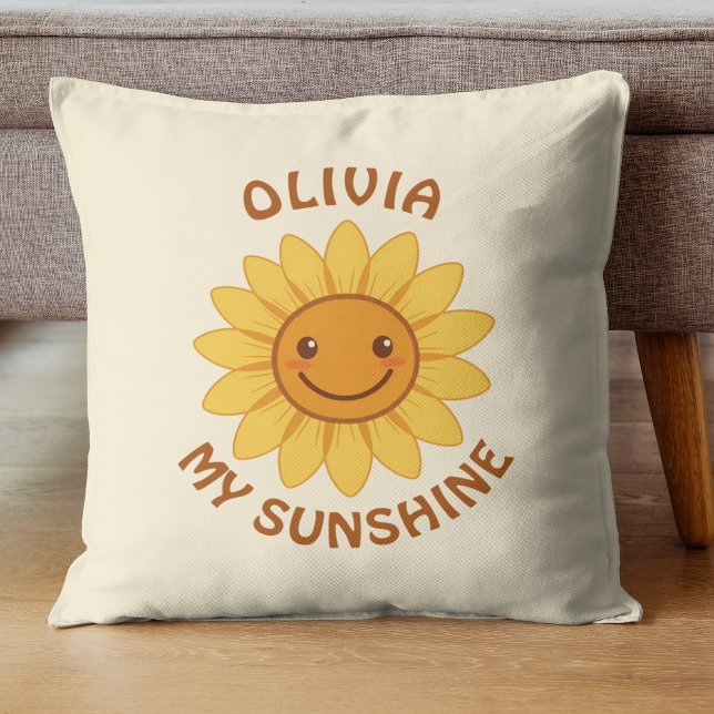 Coussin Tournesol souriant ensoleillé "Mon Soleil" (Créateur téléchargé)