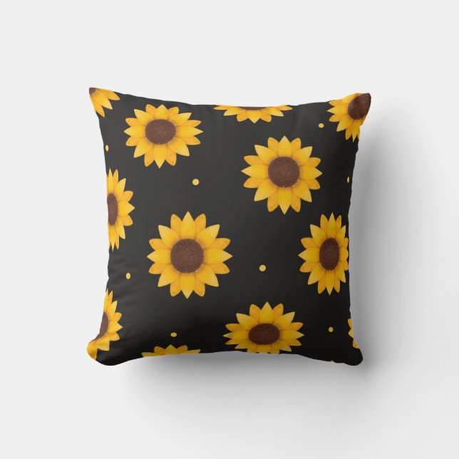 Coussin Tournesol sur fond noir - Ferme moderne de style m (Recto)