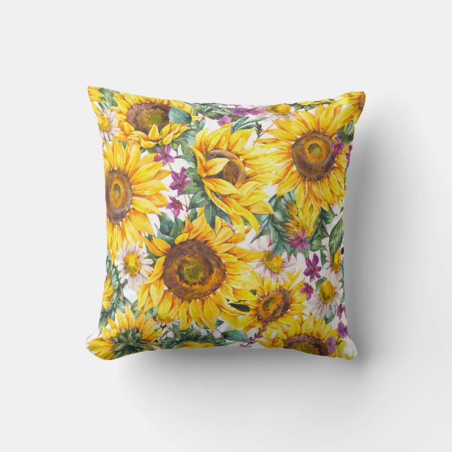 Coussin Tournesol Vintage : Fleur Jaune Été. (Recto)