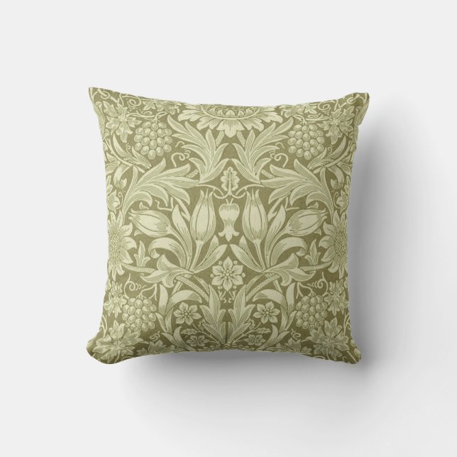 Coussin Tournesol William Morris Vintage Olive Damask (Recto)