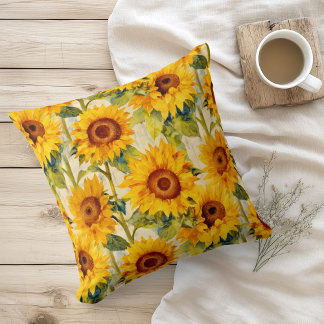 Coussin Tournesols à l'aquarelle dans le style de Vincent 