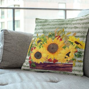 Coussin Tournesols à l'aquarelle & partition musicale