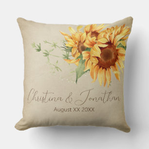 Coussin Tournesols à l'aquarelle sur parchemin délavé